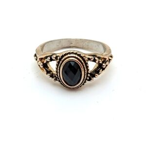 Gold Tone Ring with Black Faceted Stone, Old Navy